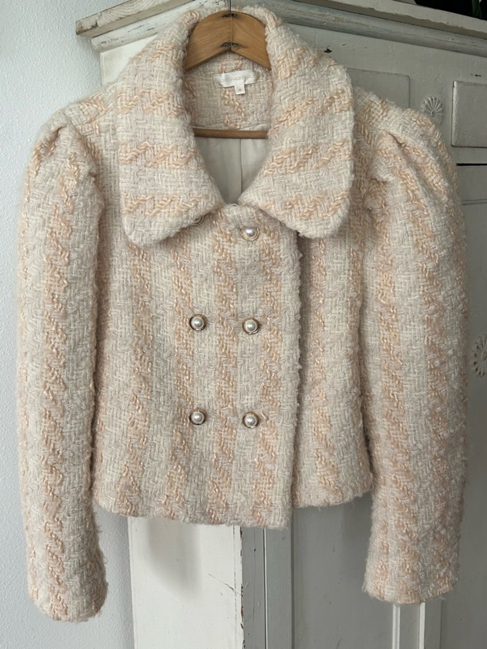 LoveShackFancy | Women’s ‘Harvest White’ Tweed Pearl-Button Cropped Jacket Sz 12 - Picture 3 of 16
